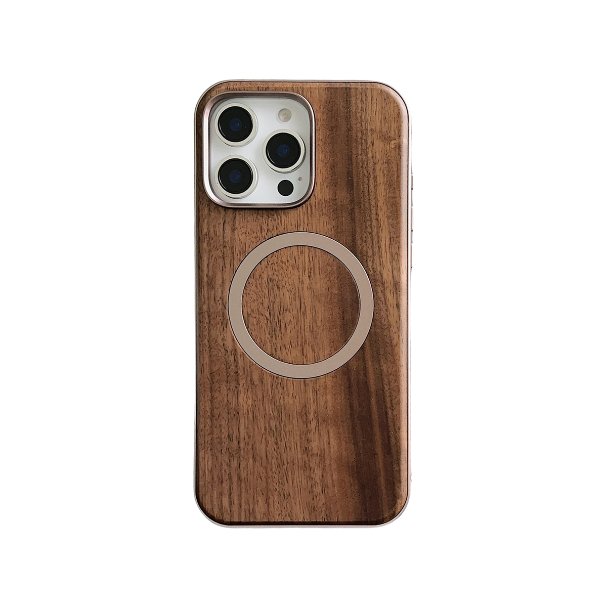 Eco Walnut Wood  iPhone Case with MagSafe Ring & Metal Frame