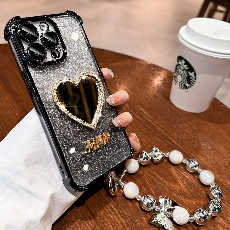 Sparkling Heart Mirror iPhone Case – Glitter & Rhinestone Design