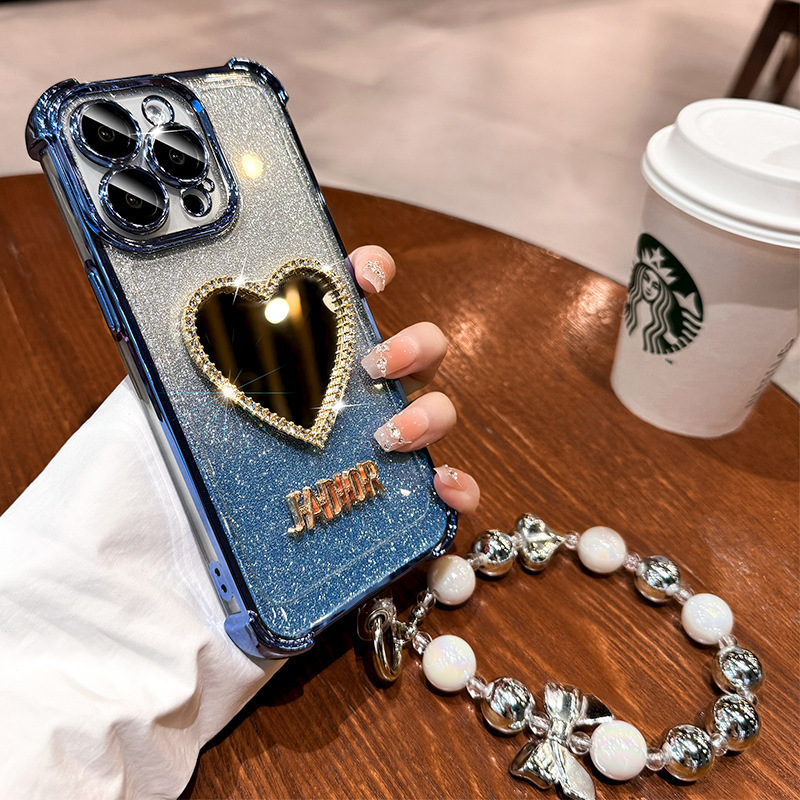Sparkling Heart Mirror iPhone Case – Glitter & Rhinestone Design