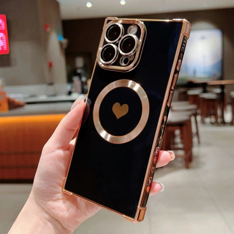 Magnetic Heart iPhone Case with Square Electroplated Edge
