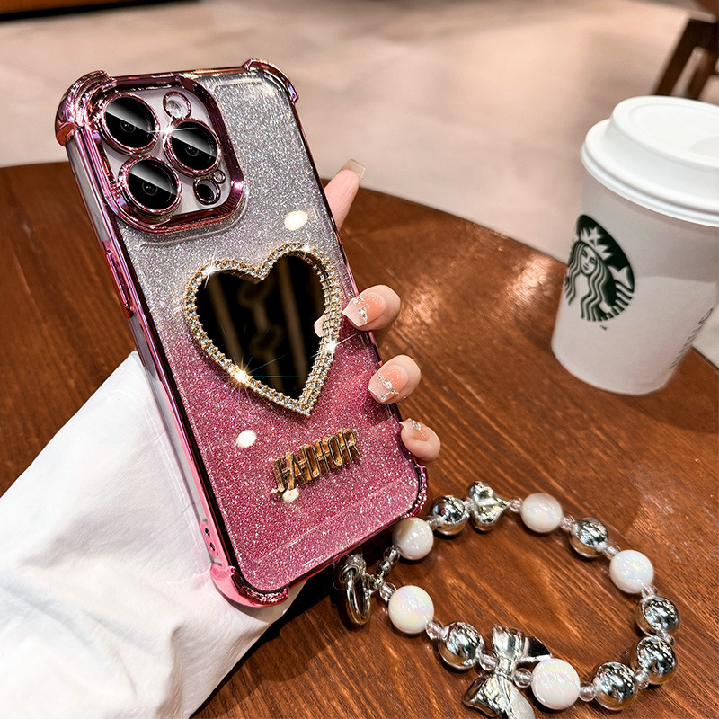 Sparkling Heart Mirror iPhone Case – Glitter & Rhinestone Design